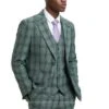 Mens 2 Button Green Wide Lapel Plaid Jacket 3 Piece Suit