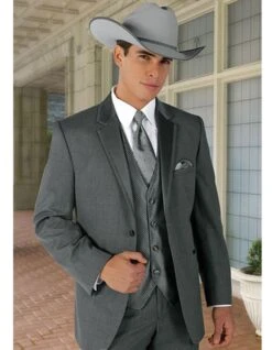 Grey Prom Suit - Gray Wedding Suit - Gray Tuxedo 2 Button Trim Cowboy Tuxedo In Grey