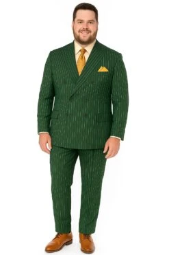 Mens Hunter Green Pinstripe Double-Breasted Suit – Bold 6-Button Vintage Gangster Style 1920s Look -Alberto Nardoni Shop Mens Hunter Green Pinstripe Double Breasted Suit