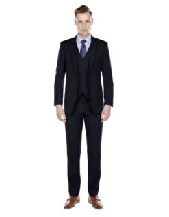 3 Piece Suit - Navy Blue Three Piece Suit -Mens Modern Fit Vested Suit Navy Blue