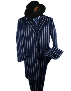 Mens Gangster Zoot Suit In Navy & White Chalk Stripe