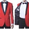 Velvet Blazer - Mens Velvet Jacket Velvet Shawl Collar Dinner Smoking , Slim Fit Red