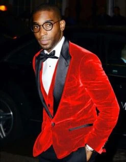 Mens Designer Velvet Tuxedo Jacket In Red