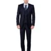 3 Piece Suit - Navy Blue Three Piece Suit - Mens Slim Fit Vested Suit Midnight Blue
