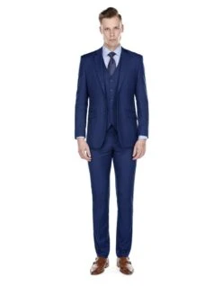 3 Piece Suit - Navy Blue Three Piece Suit - Mens Smart Slim Vested Suit Indigo Blue