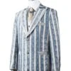 Men's Unique Blue - Artistic Stripe ~ Pinstripe 2 Button Vested 3 Piece Fashion Suit Trimmed Pleated Pants Fashion Tuxedo For Men