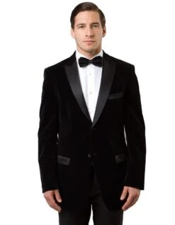 Mens Peak Lapel Velvet Tuxedo Black Jacket