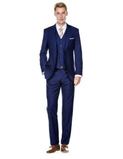 3 Piece Suit - Navy Blue Three Piece Suit - Mens Vested Smart Modern Fit Suit Navy Blue