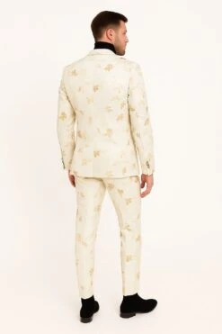 Mens White And Gold Embroidered Floral Suit – Prom Tuxedo Suit -Alberto Nardoni Shop Mens White and Gold Embroidered Floral Suits