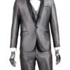 Mens 1 Button Shawl Lapel Vested Wedding | Prom Tuxedo In Silver Grey Sharkskin