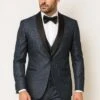 Mens Midnight Blue Stripe Tuxedo Jacket With Black Satin Shawl Lapel – Shiny Formal Party Suit