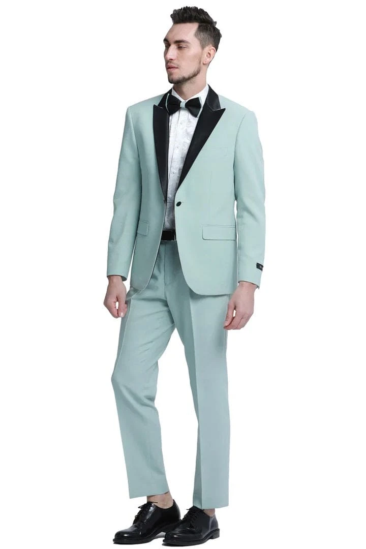 Mens One Button Peak Lapel Wedding & Prom Tuxedo In Mint Green 2 Mens One Button Peak Lapel Wedding & Prom Tuxedo In Mint Green - Image 2
