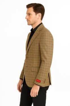 Men's Tan Plaid Blazer – Windowpane Checkered Taupe Colar With Conservative Burgunsih Pattern Mix Perfect For Business -Alberto Nardoni Shop MixPerfectForBusiness