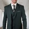 Men's Designer Modern Fit Double Breasted Vest Wool Wedding Suit In Hunter Green
