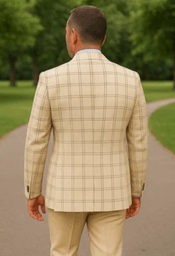 Wool Suit - Italian Made Business Suit By Statement Men's 3 Piece 100% Wool Modern Fit Suit - Accented Scoop Vest -Alberto Nardoni Shop Natural3