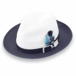 Tapa Crushable Straw Hat Fedora In Two Tone Navy-White