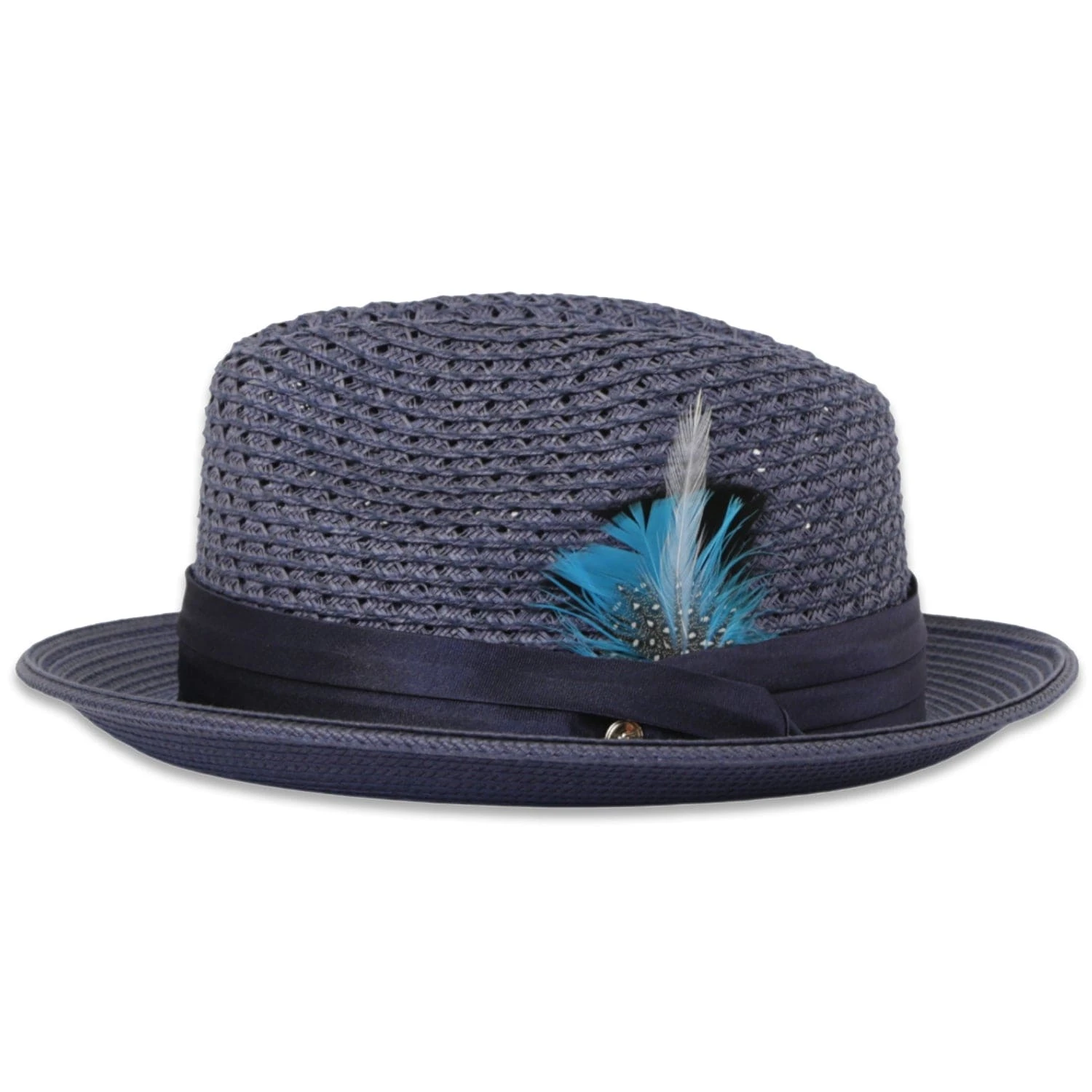 Castor Crushable Straw Hat Fedora In Navy 2 Castor Crushable Straw Hat Fedora In Navy - Image 2