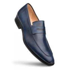 Mezlan Navy Burnished Calfskin Penny Loafer – Classic Elegance In Rich Italian Leather