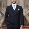 Mens Classic 3Pc Two Button Super 150'S Extra Fine Italian Fabric Solid Navy Suit