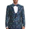 Floral Print Men's Tuxedo With Satin Vest - Navy Prom 2025 & Wedding Suit