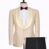 Noble Champagne Jacquard Wedding Tuxedos For Groom | Silk Shawl Lapel Prom Suits