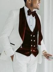 White And Burgundy Tuxedos