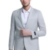 "Men's Summer Linen Beach Wedding Suit - Light Grey, Two Button Peak Lapel"