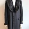 Mens Black Overcoat - Long Jacket Ticket Pocket Designer Peacoat Sale ~ Wool Men's Car Coat Mid Length Three Quarter Length Coat ~ Overcoat With Fur Collar Black