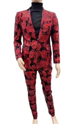 Paisley Suit - Black And Red Prom Suit - Slim Fit Stage Suit