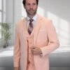 Peach Color Wool Suit In 2 Buttons Ticket Pocket - Light Orange Blush Color Summer Suit By Statement