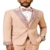 Peach Coral Salmon Prom Tuxedo - Perfect Wedding Suit Vested Rhinestone Lapelled