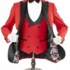 Mens 2 Button Peak Lapel Prom Tuxedo With Double Breasted Vest In Red