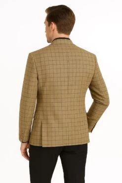 Men's Tan Plaid Blazer – Windowpane Checkered Taupe Colar With Conservative Burgunsih Pattern Mix Perfect For Business -Alberto Nardoni Shop PerfectForBusiness
