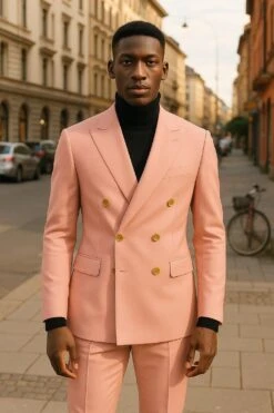 Mens Pink Double-Breasted Suit With Gold Buttons -Alberto Nardoni Shop Pink Double Breasted Suit Gold Button