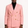Mens Pink Double-Breasted Suit With Gold Buttons