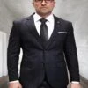 Mens 3 Piece 100 Percent Wool Suit - Affordable Italian Super 150's Fabric In Plaid Texture Fabric In Color Black - Online Special