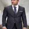 Mens 3 Piece 100 Percent Wool Suit - Affordable Italian Super 150's Fabric In Plaid Texture Fabric In Color Carbon - Online Special