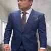 Mens 3 Piece 100 Percent Wool Suit - Affordable Italian Super 150's Fabric In Plaid Texture Fabric In Color Indigo Blue - Online Special