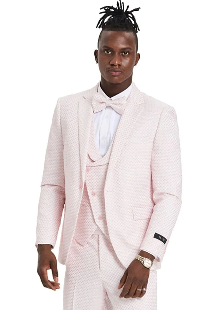Men's One Button Double Breasted Vest Notch Lapel Prom And Wedding Pink Suit 2 Men's One Button Double Breasted Vest Notch Lapel Prom And Wedding Pink Suit - Image 2
