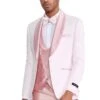 Mens One Button Prom And Wedding Tuxedo With Satin Vest And Pants In Pink