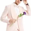 Mens One Button Vested Paisley Prom And Wedding Tuxedo In Blush Pink
