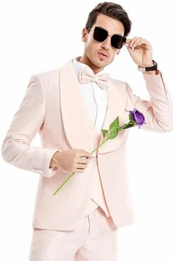 Mens One Button Vested Paisley Prom And Wedding Tuxedo In Blush Pink