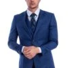 Blue Sharkskin Wedding & Business Suit - Men's Two Button Hybrid Fit Vested