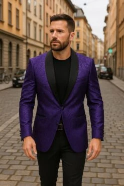 Mens Purple Paisley Pattern Blazer Jacket – Satin Finish -Alberto Nardoni Shop Purple Paisley Pattern Blazers