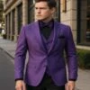 Mens Purple Paisley Tuxedo – 3 Piece Suit With Bow Tie And Black Pants | Wedding & Prom Outfit - Slim Fitted