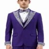 Purple And Silver Prom Tuxedo - Perfect Wedding Suit Vested Rhinestone Lapelled