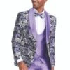 Purple Suit For Men - Church Suit - Men's Slim Fit One Button Vested Paisley Shawl Lapel Purple Prom Tuxedo