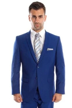 "Royal Blue Slim Fit Wedding Suit For Men - Basic 2 Button Style"