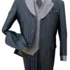 "Men's Navy Blue Sharkskin Pinstripe Zoot Suit With Vest - Fashionable"