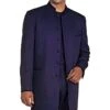 "Navy Blue Men's Zoot Suit Tuxedo With Mandarin Collar"